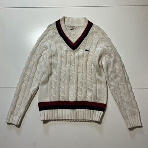 Vintage IZOD Lacoste Crocodile Cable Knit V Neck Tennis Acrylic Sweater